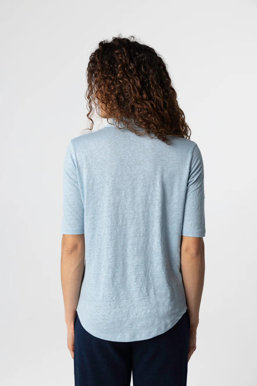 Chemise Bleu Clair Col Chemise Manches trois quarts en Lin / Elasthanne - Image 4