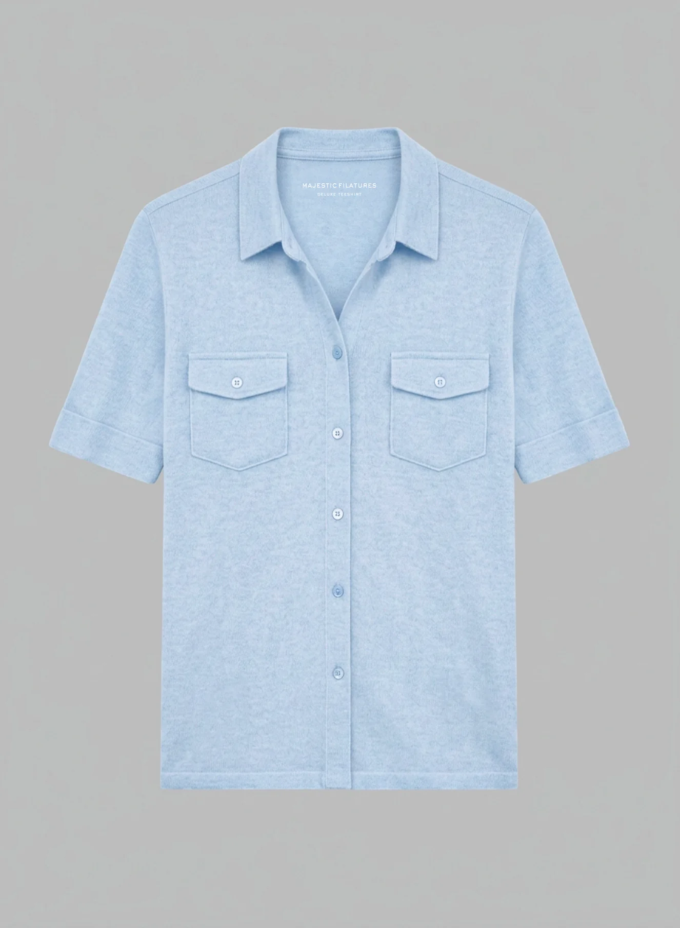 Chemise Bleu Clair Col Chemise Manches trois quarts en Lin / Elasthanne - Image 6