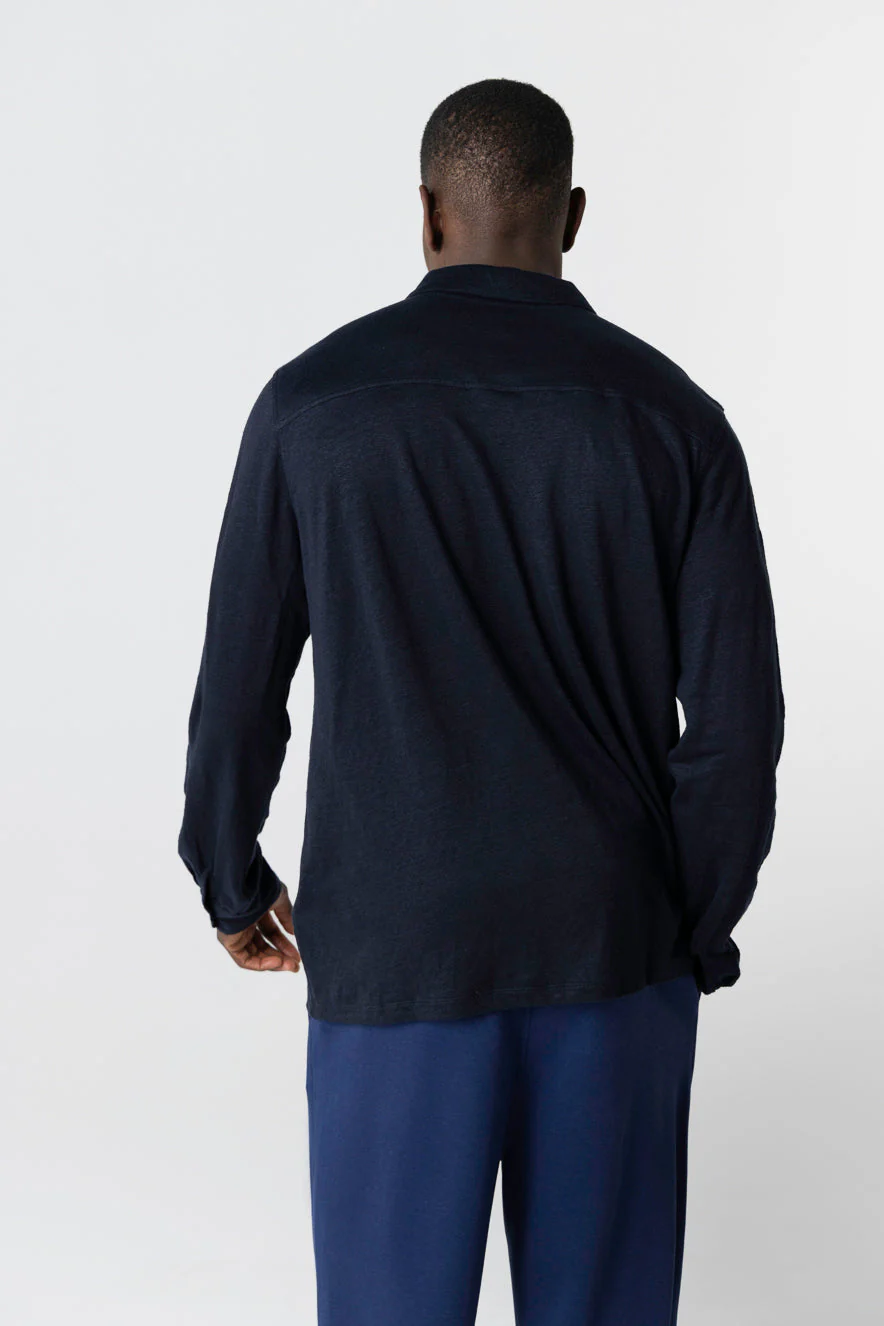 Chemise Marine Manches Longues en Lin / Elasthanne - Image 3