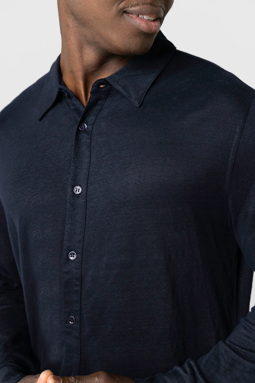 Chemise Marine Manches Longues en Lin / Elasthanne - Image 4