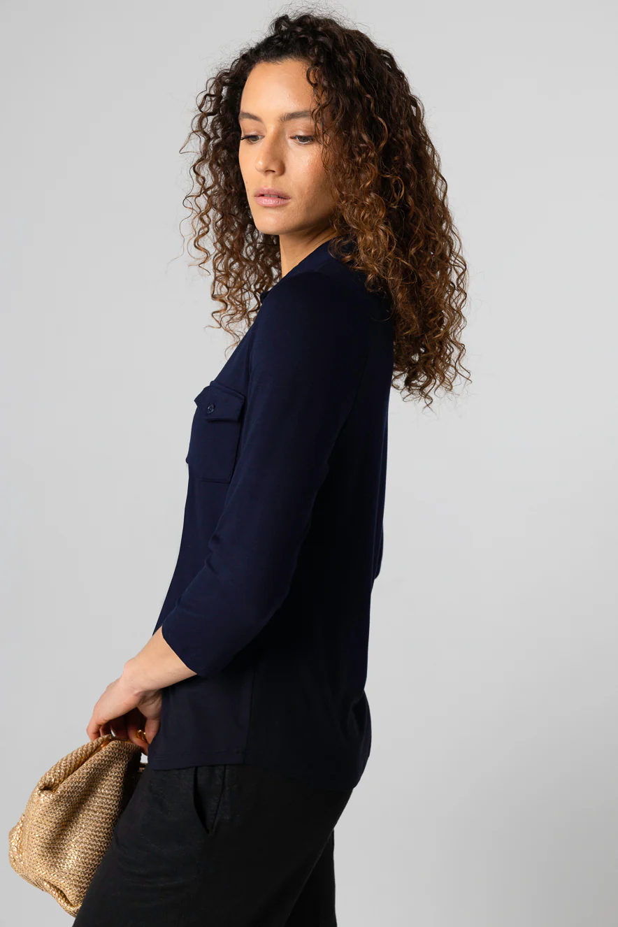 Chemise Marine Manches Trois quarts en Viscose / Elasthanne - Image 4