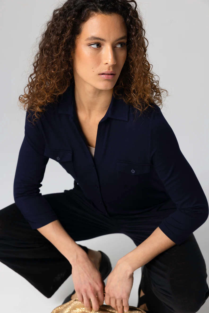 Chemise Marine Manches Trois quarts en Viscose / Elasthanne - Image 6