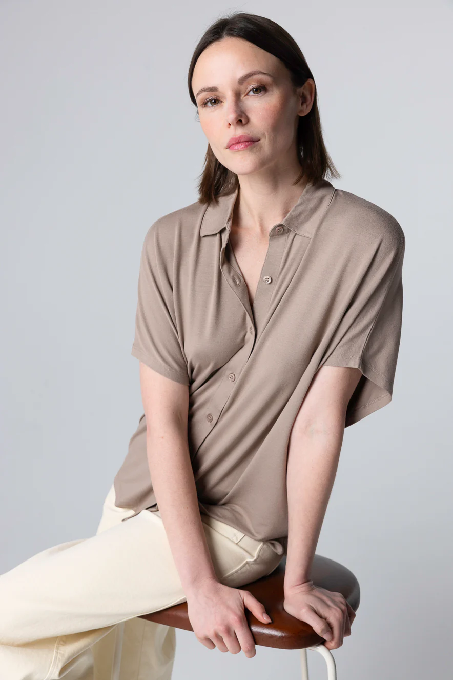 Chemise Coffee latte Manches Courtes en Viscose / Elasthanne - Image 5