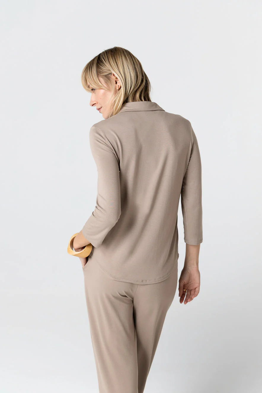 Chemise Marron Manches Trois quarts en Viscose / Elasthanne - Image 3