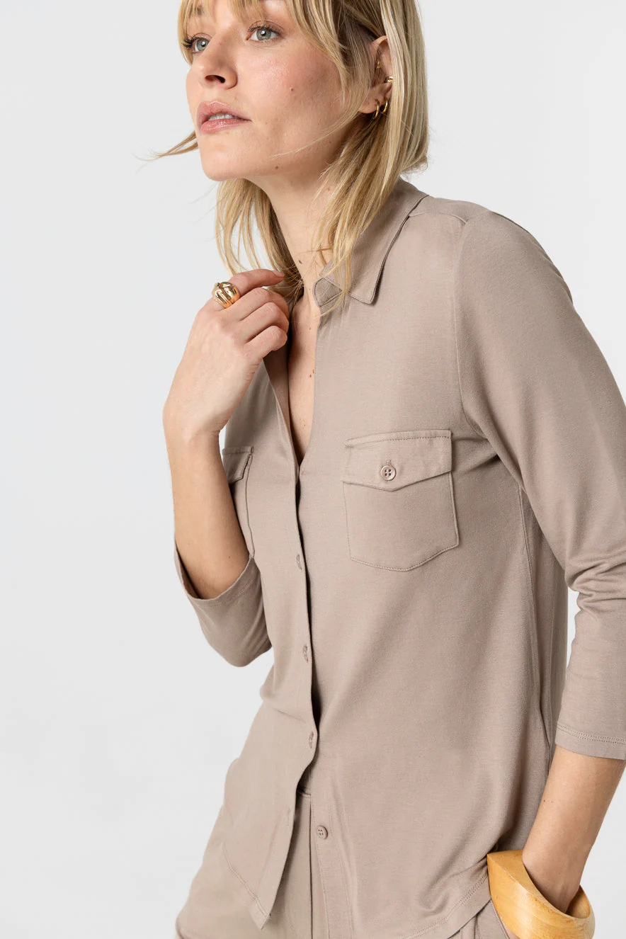 Chemise Marron Manches Trois quarts en Viscose / Elasthanne - Image 4