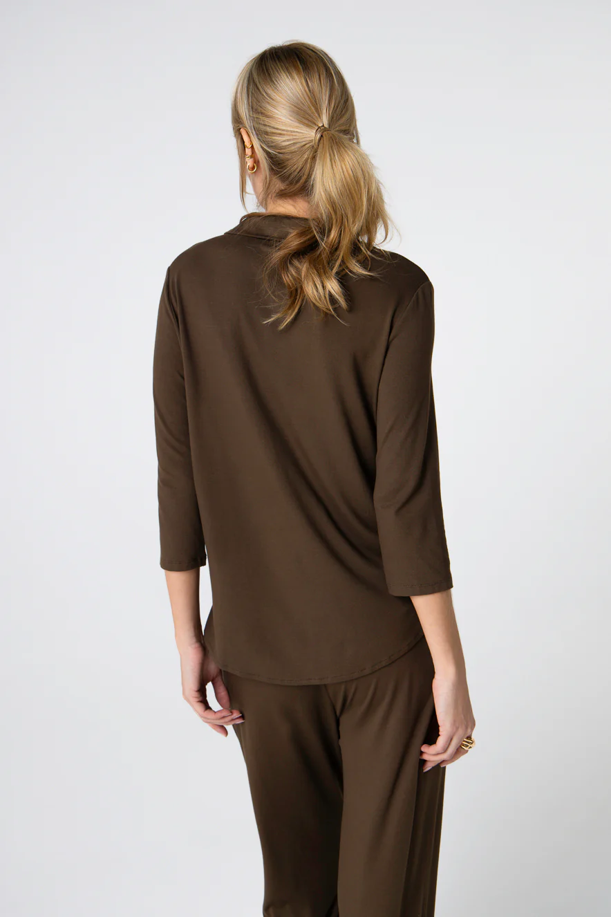 Chemise Marron Foncé Manches Trois quarts en Viscose / Elasthanne - Image 3