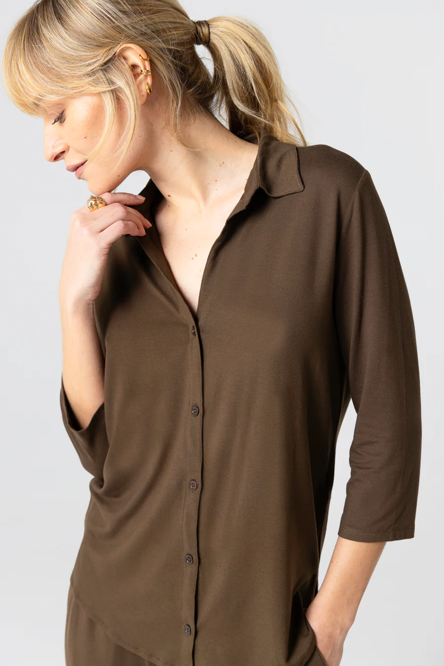 Chemise Marron Foncé Manches Trois quarts en Viscose / Elasthanne - Image 4