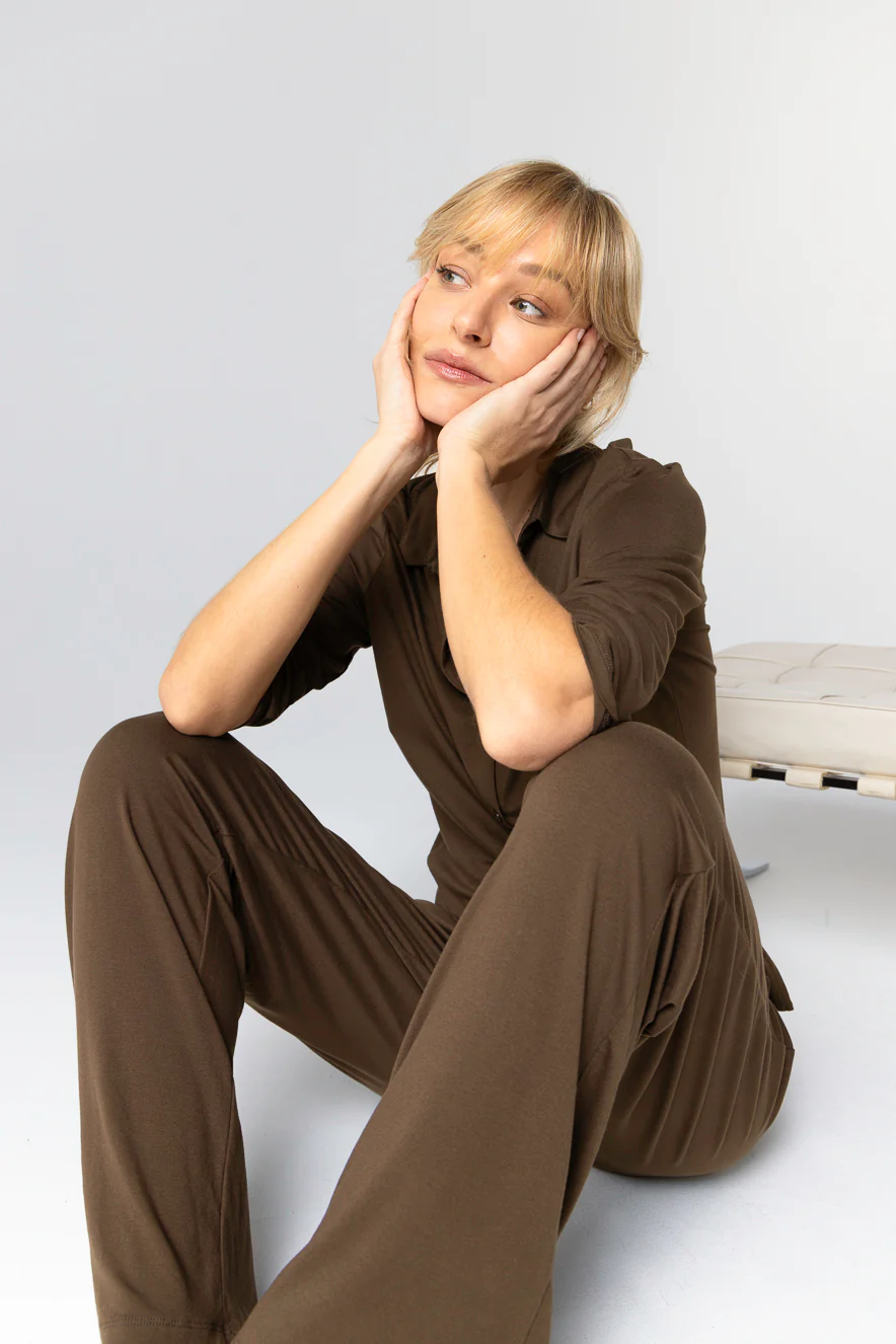 Chemise Marron Foncé Manches Trois quarts en Viscose / Elasthanne - Image 5