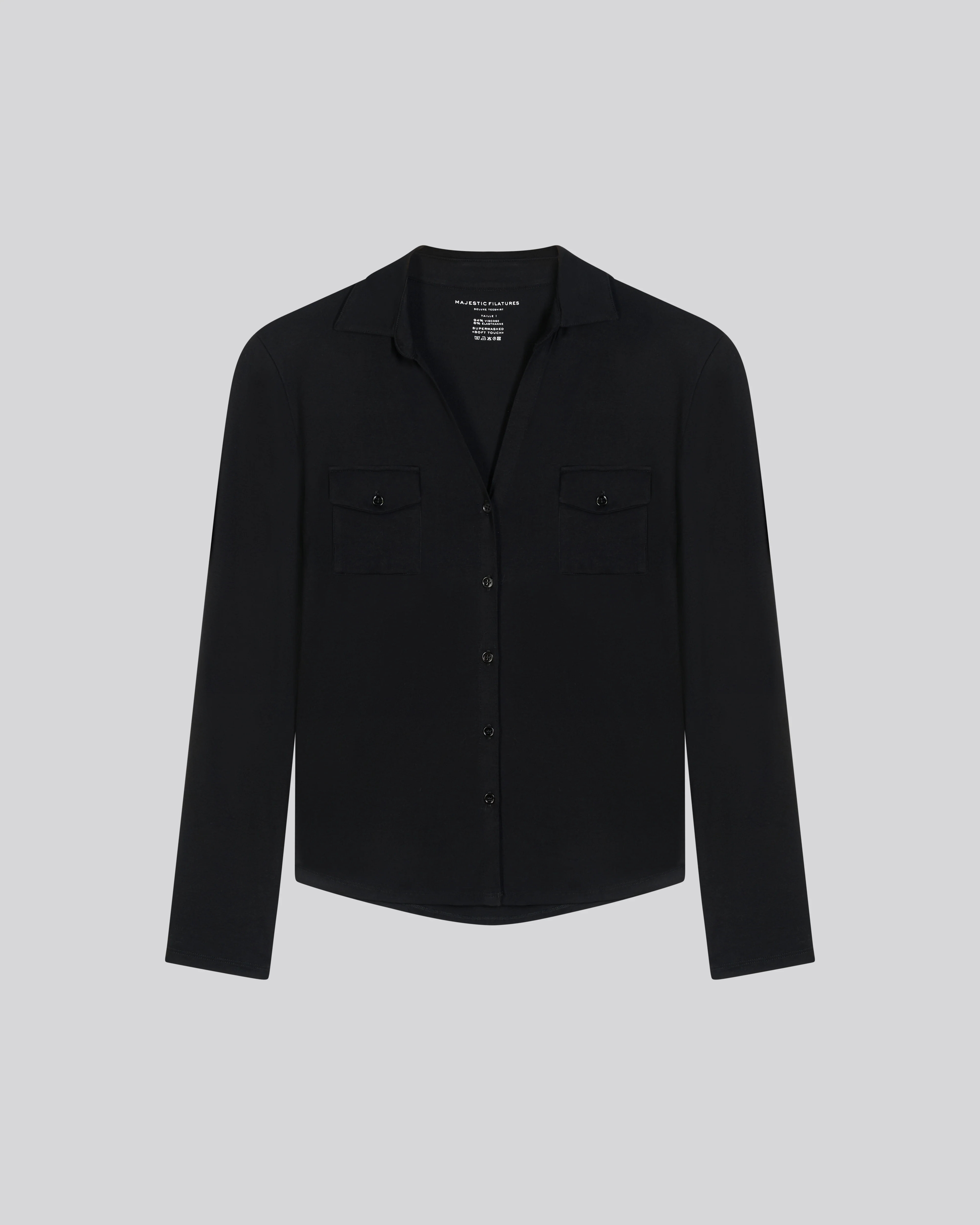 Chemise Noire Anna 2 poches en Viscose et Élasthanne - Image 6