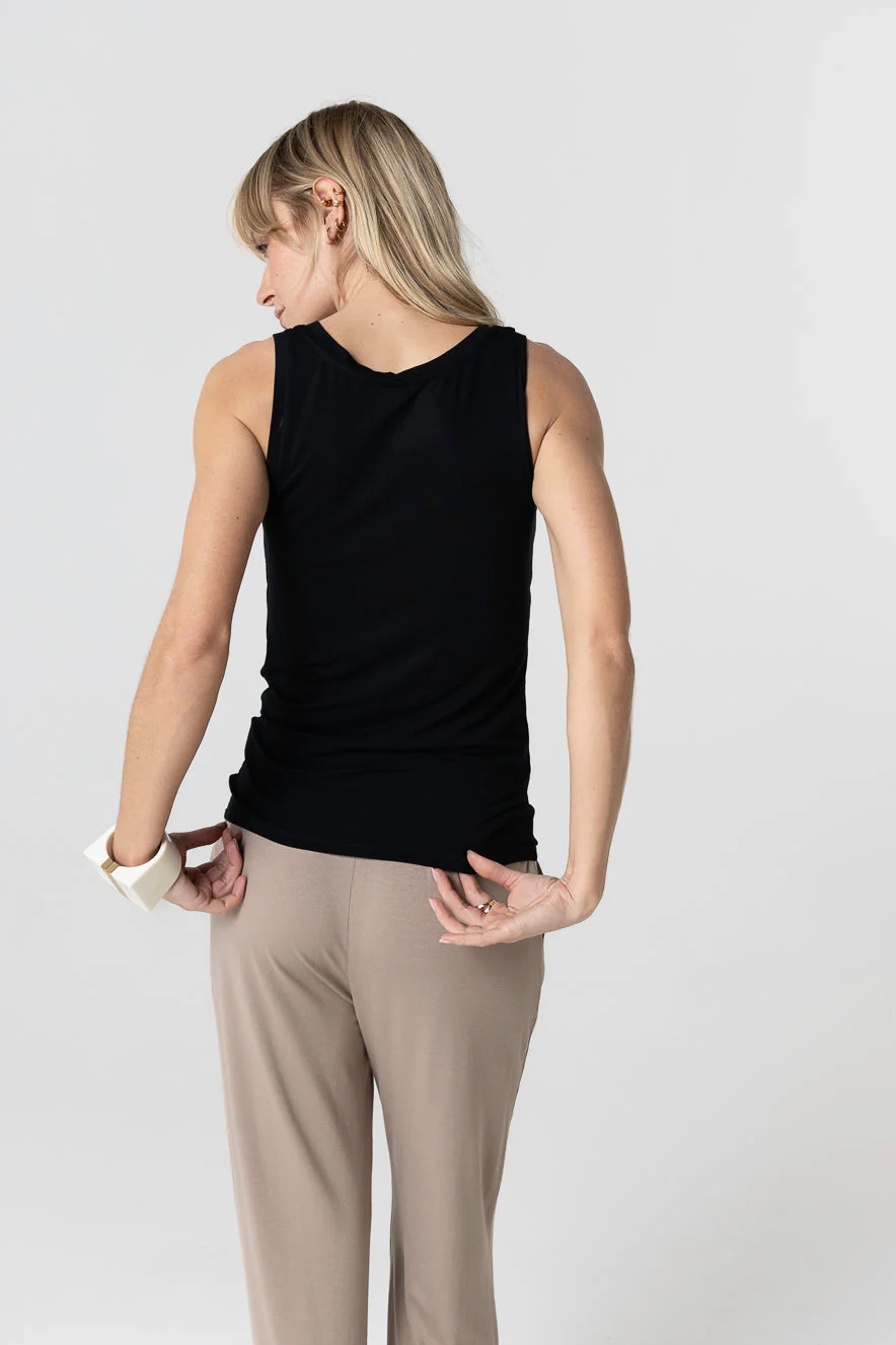 Débardeur Noir Col U Sans Manches en Viscose / Élasthanne - Image 3