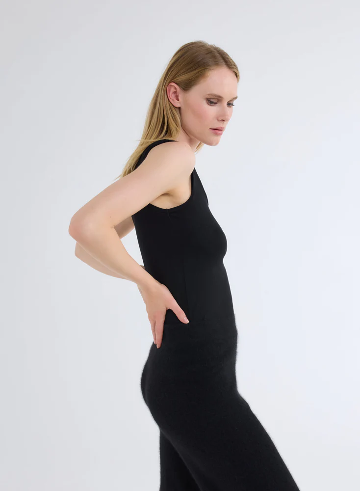 Débardeur Noir Col U Sans Manches en Viscose / Élasthanne - Image 7