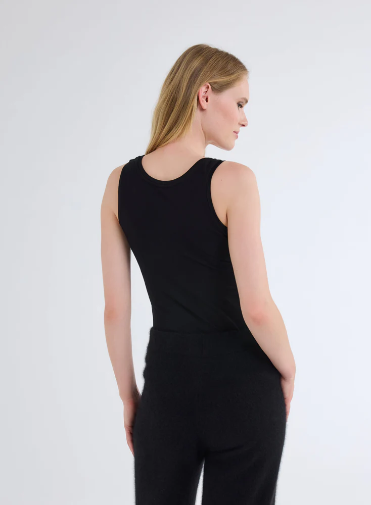 Débardeur Noir Col U Sans Manches en Viscose / Élasthanne - Image 8