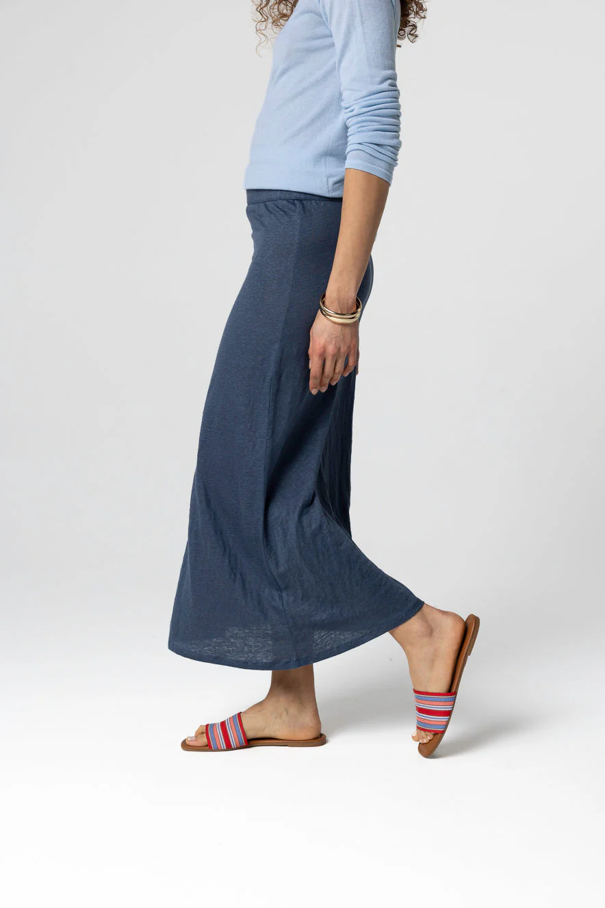 Jupe Bleu Foncé en Lin / Elasthanne - Image 4
