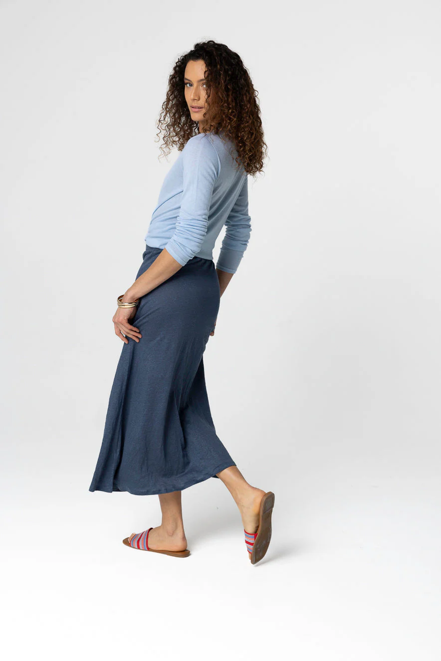 Jupe Bleu Foncé en Lin / Elasthanne - Image 5