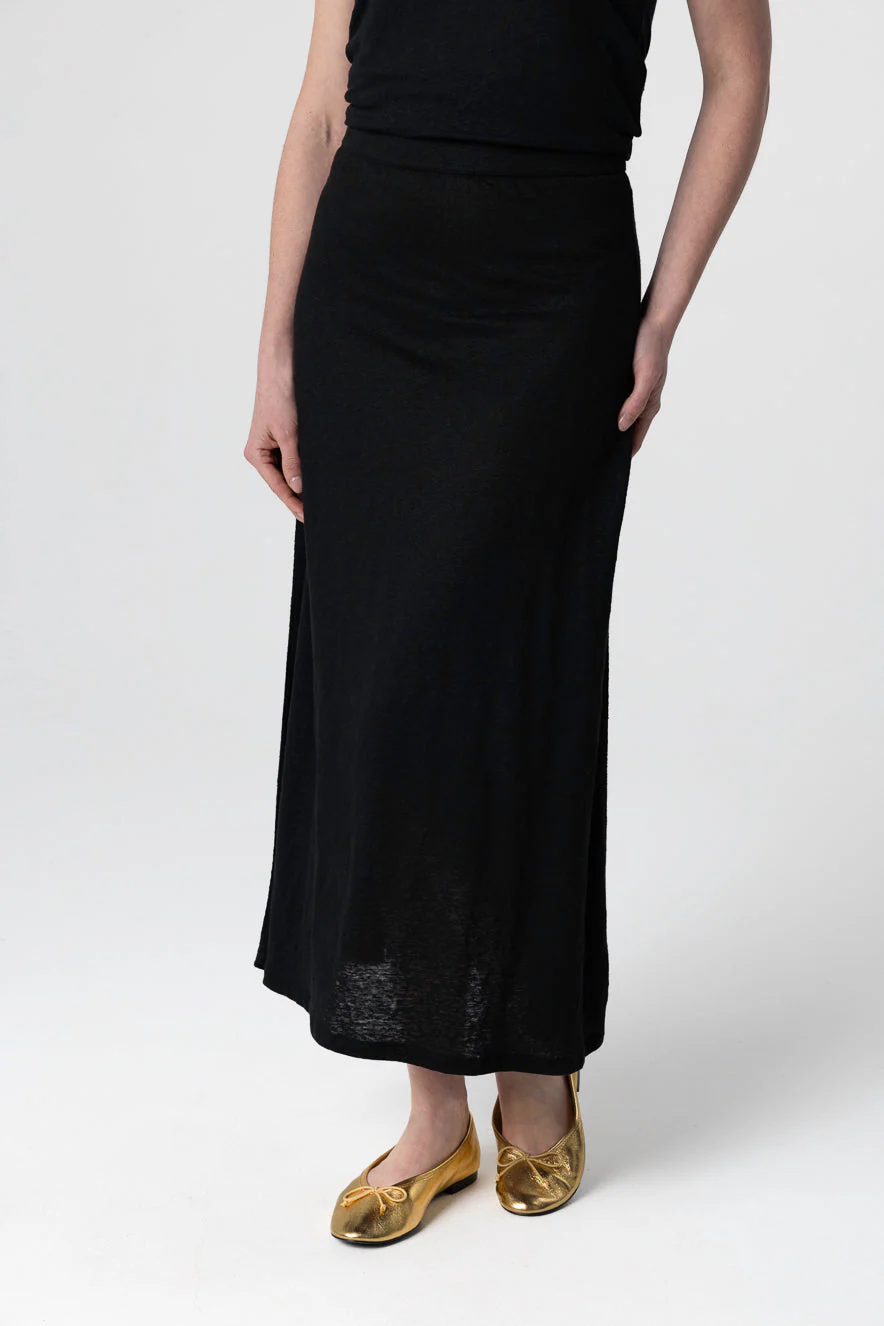 Jupe Noire en Lin / Elasthanne - Image 4
