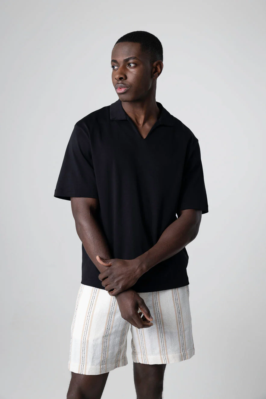 Polo Noir Manches Courtes en Coton Supima - Image 3