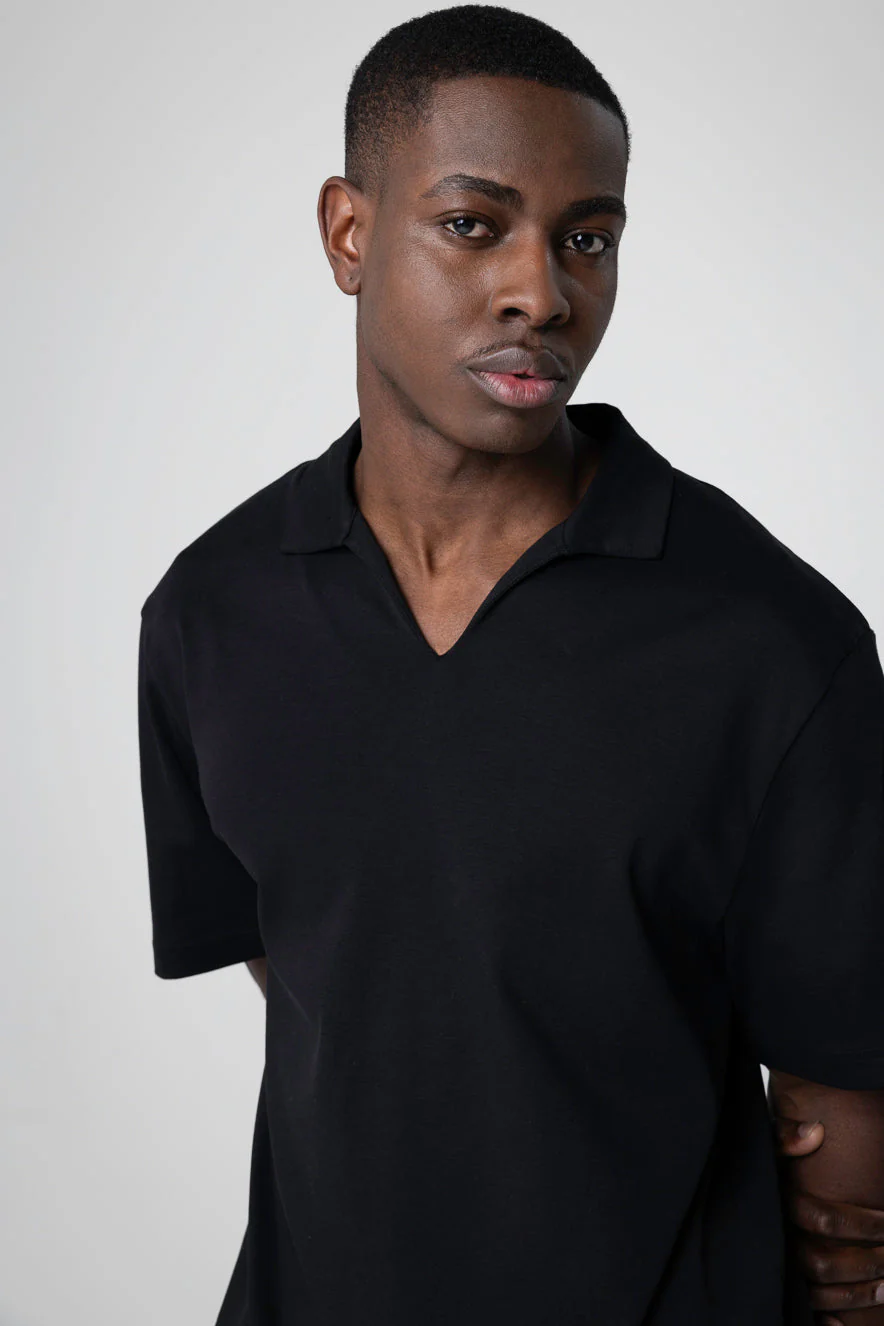 Polo Noir Manches Courtes en Coton Supima - Image 5