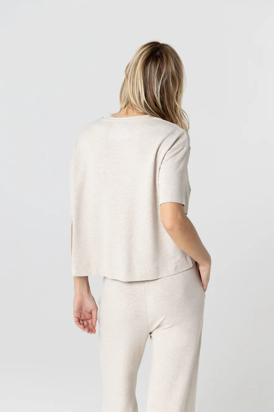 Sweat Beige Col Rond Manches Courtes en Viscose / Elasthanne - Image 3