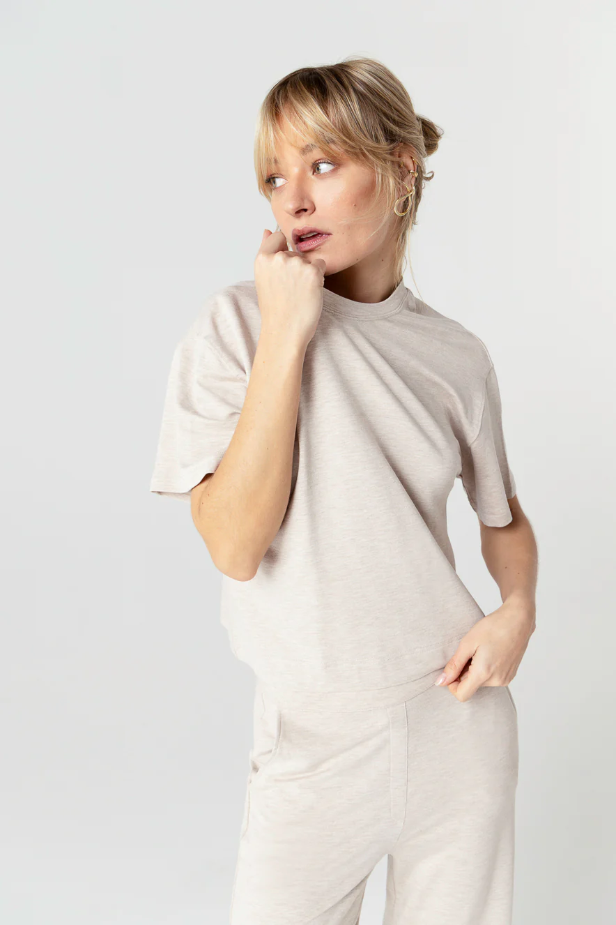 Sweat Beige Col Rond Manches Courtes en Viscose / Elasthanne - Image 4