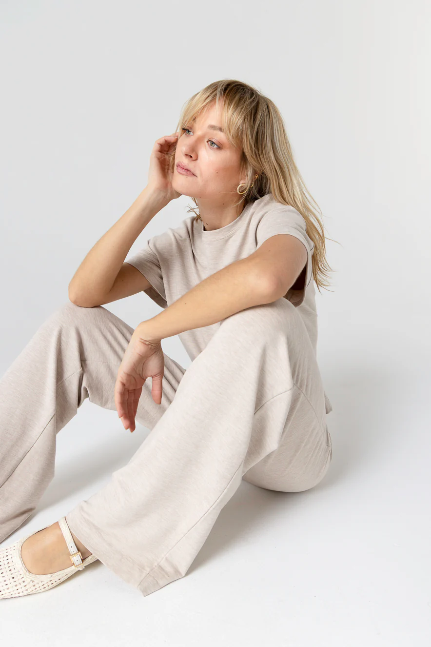 Sweat Beige Col Rond Manches Courtes en Viscose / Elasthanne - Image 5