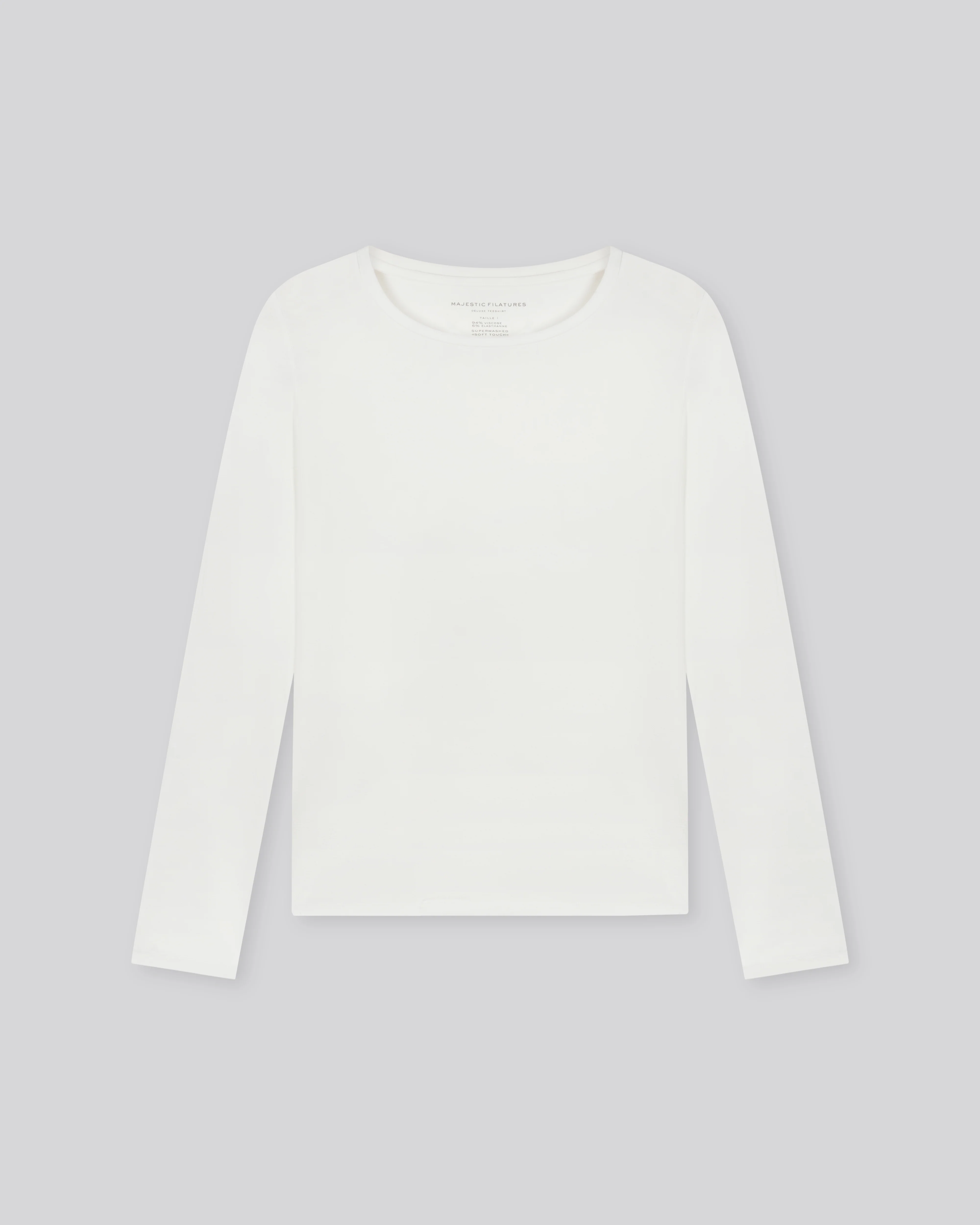 T-shirt Blanc Col Rond Manches Longues en Viscose / Élasthanne - Image 6
