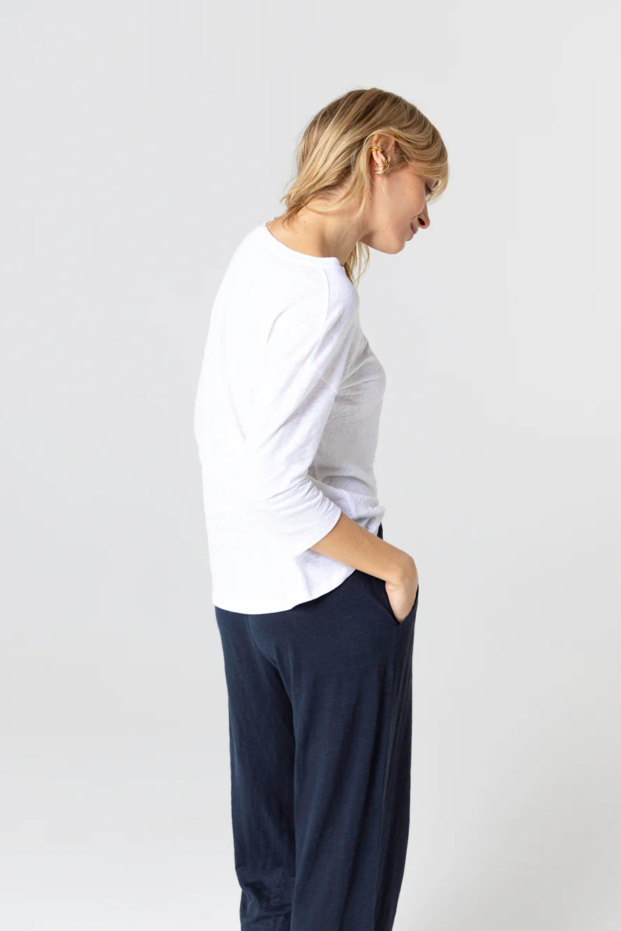 T-shirt Blanc Col Bateau Manches Trois quarts en Lin / Elasthanne - Image 4