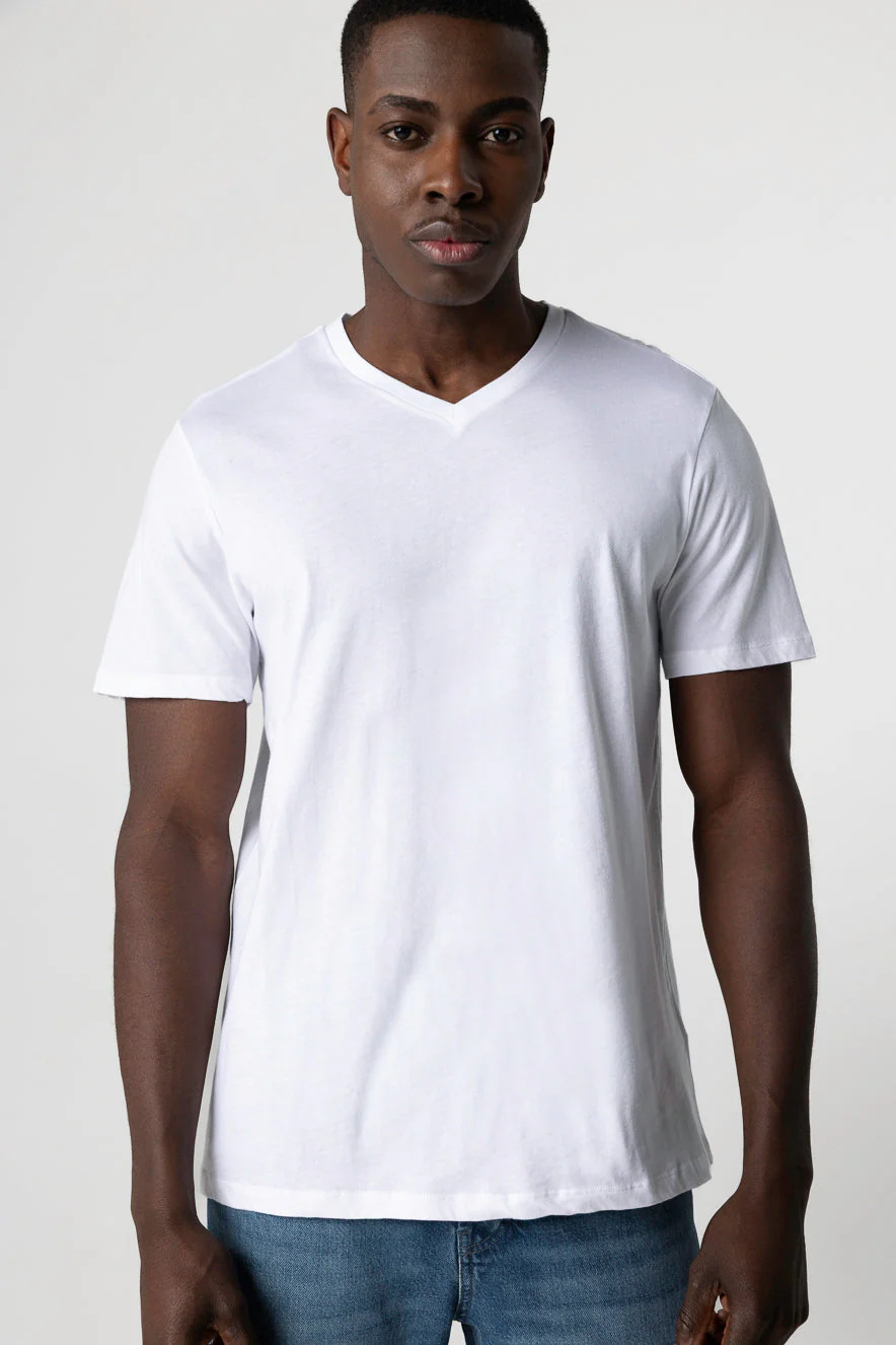 T-shirt Blanc Paul Col V Manches Courtes en Coton - Image 4