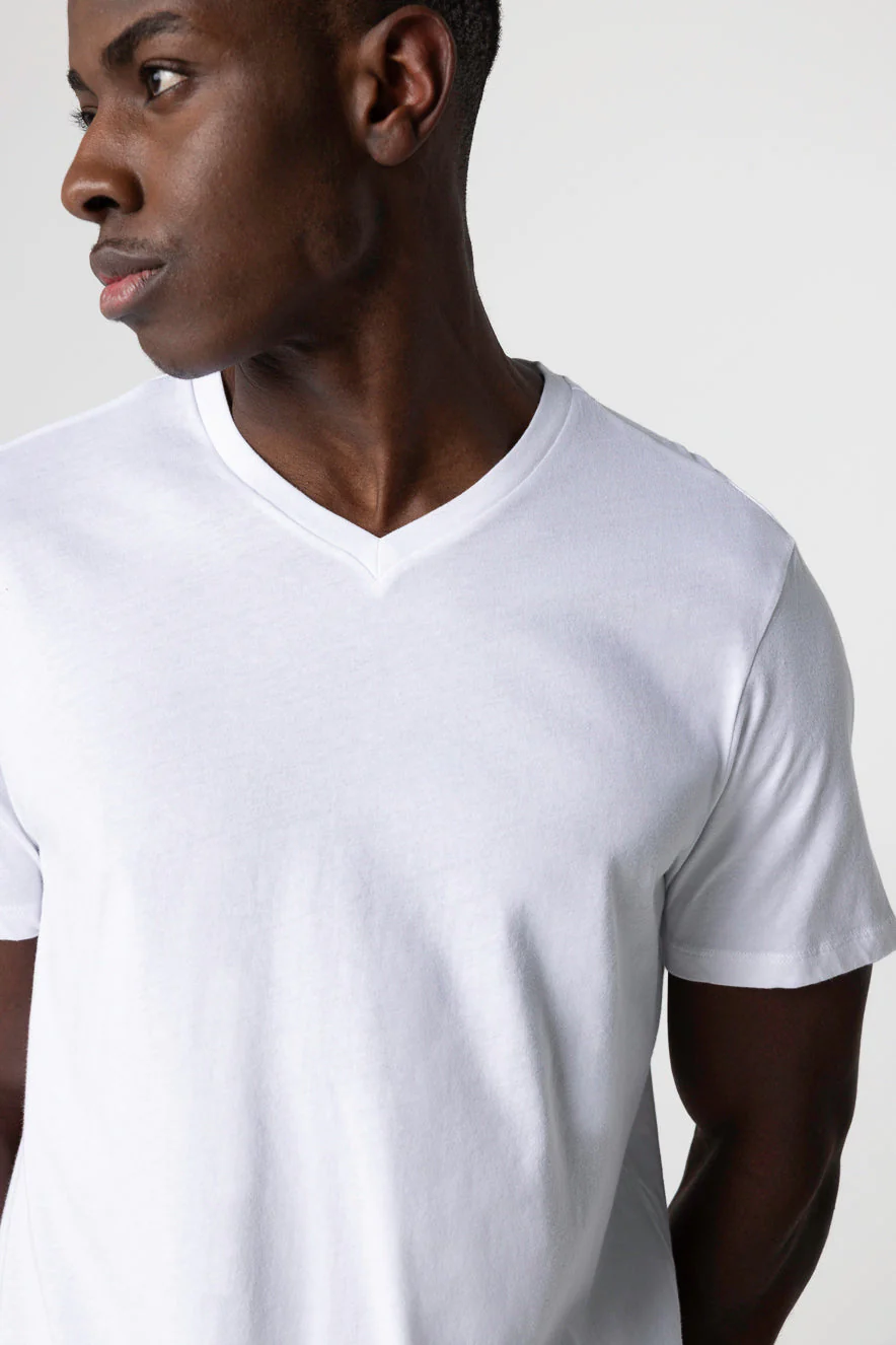 T-shirt Blanc Paul Col V Manches Courtes en Coton - Image 5