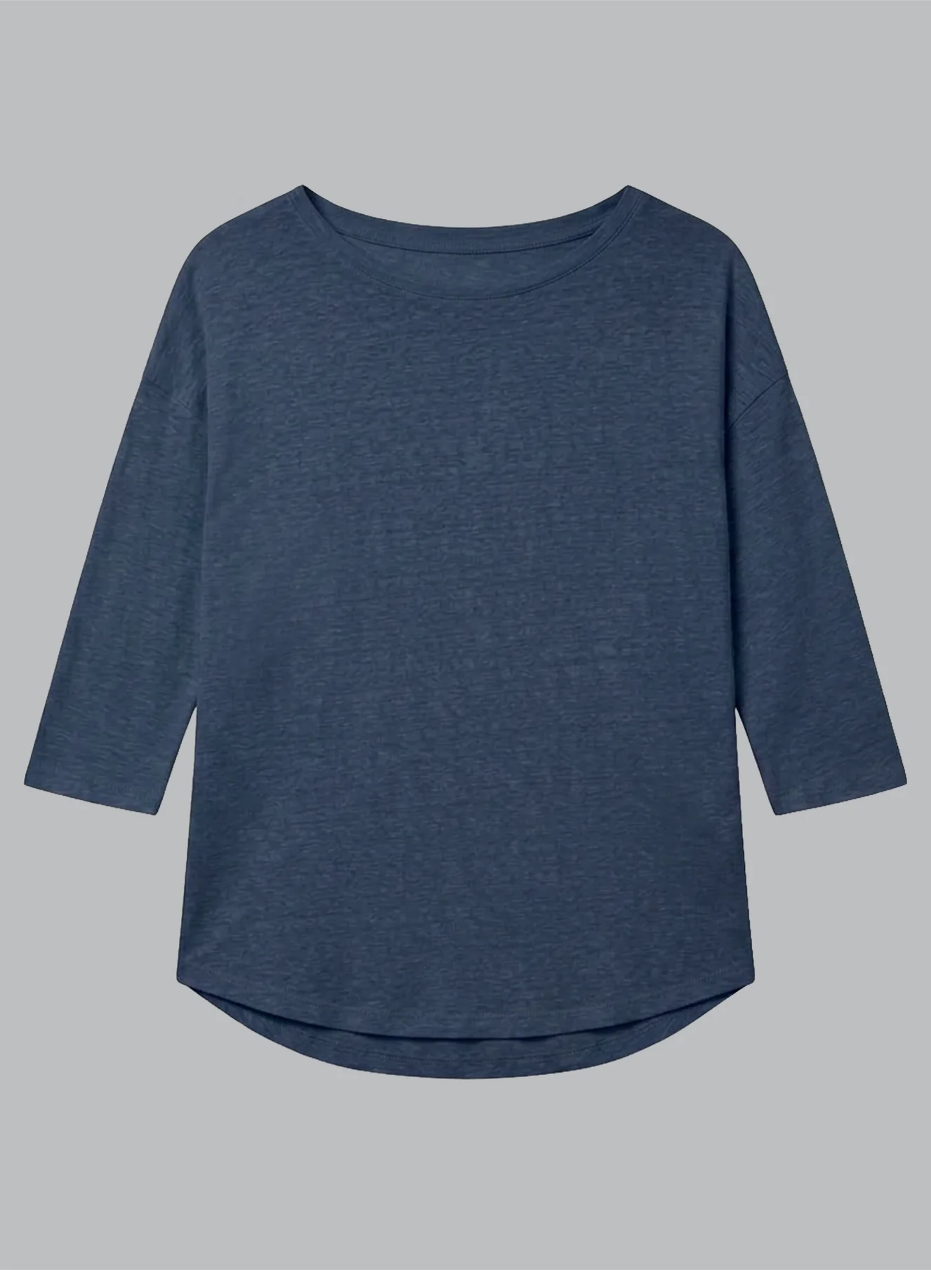 T-shirt Bleu Foncé Col Bateau Manches Trois quarts en Lin / Elasthanne - Image 6