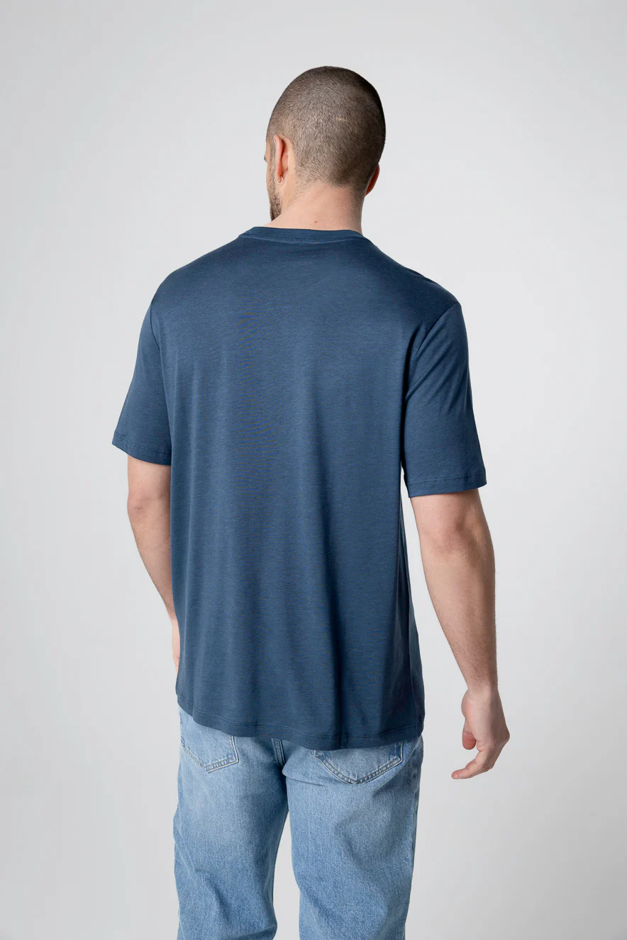 T-shirt bleu foncé Col Rond Manches Courtes en Lyocel, Tencel / Coton organique - Image 4