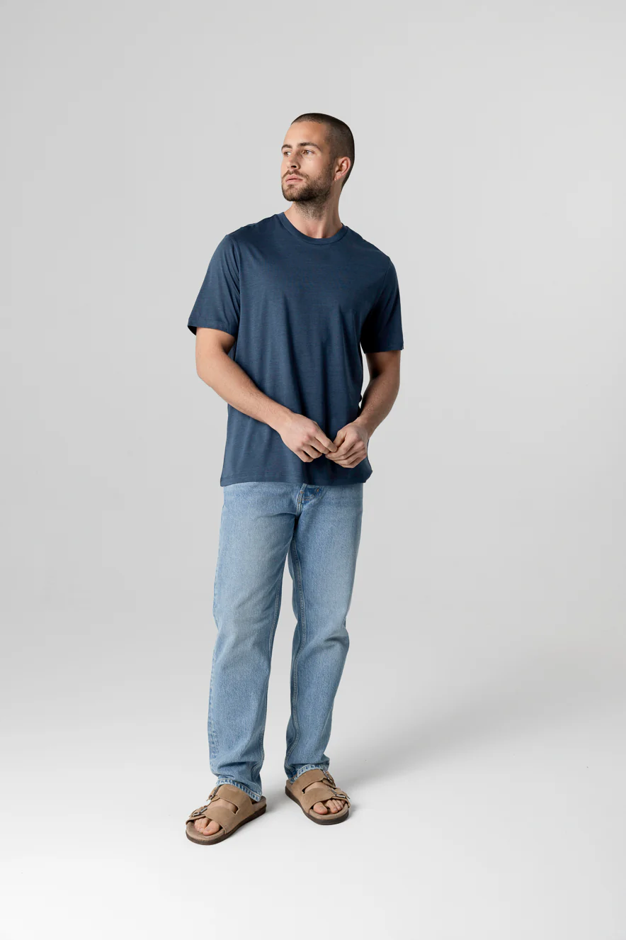 T-shirt bleu foncé Col Rond Manches Courtes en Lyocel, Tencel / Coton organique - Image 5