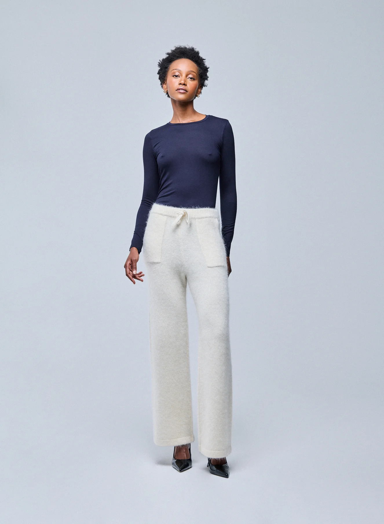 T-shirt Marine Col Rond Manches Longues en Viscose / Élasthanne - Image 5