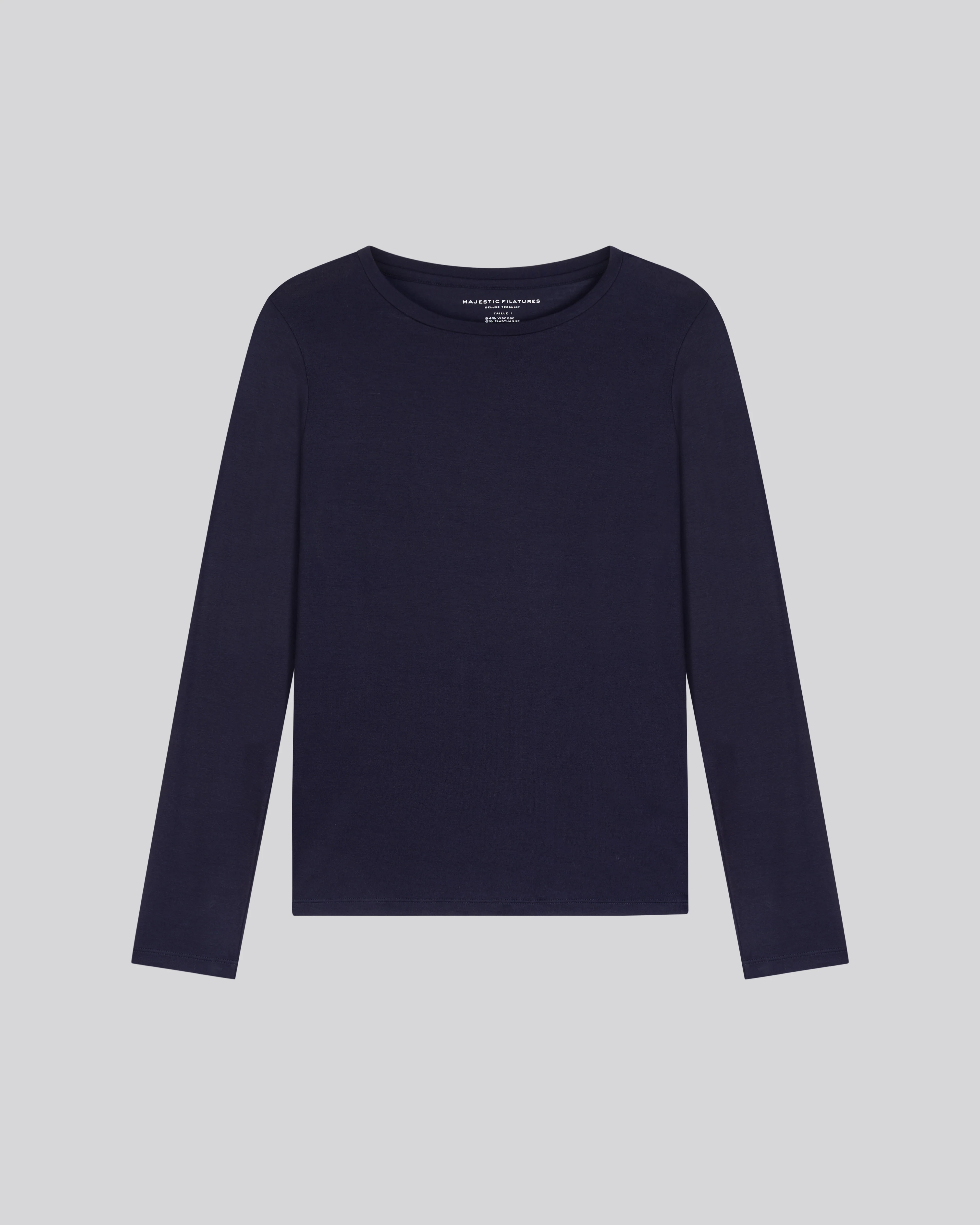 T-shirt Marine Col Rond Manches Longues en Viscose / Élasthanne - Image 6