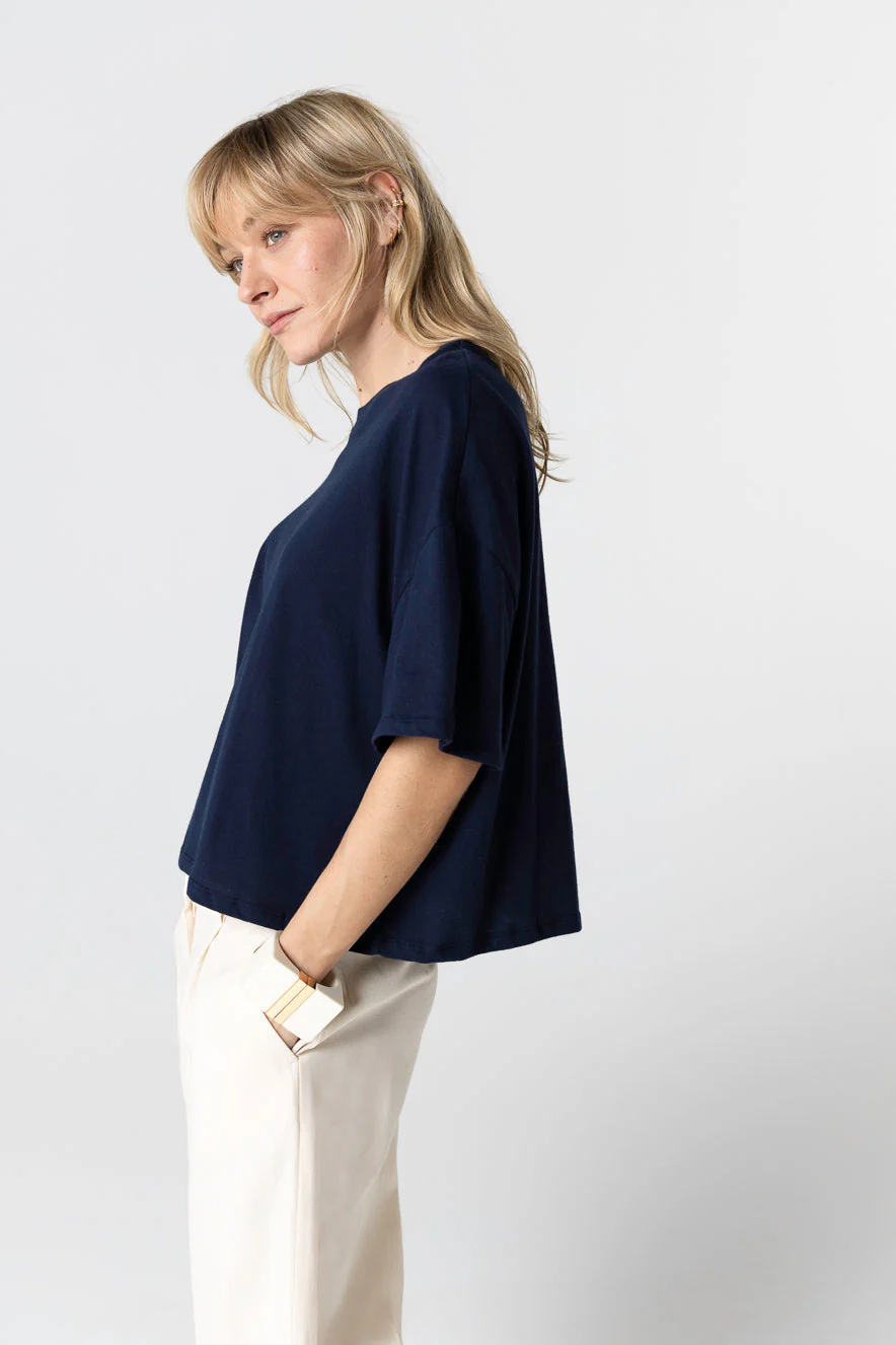 T-shirt Marine Col Rond Manches Courtes en Coton Organique - Image 3