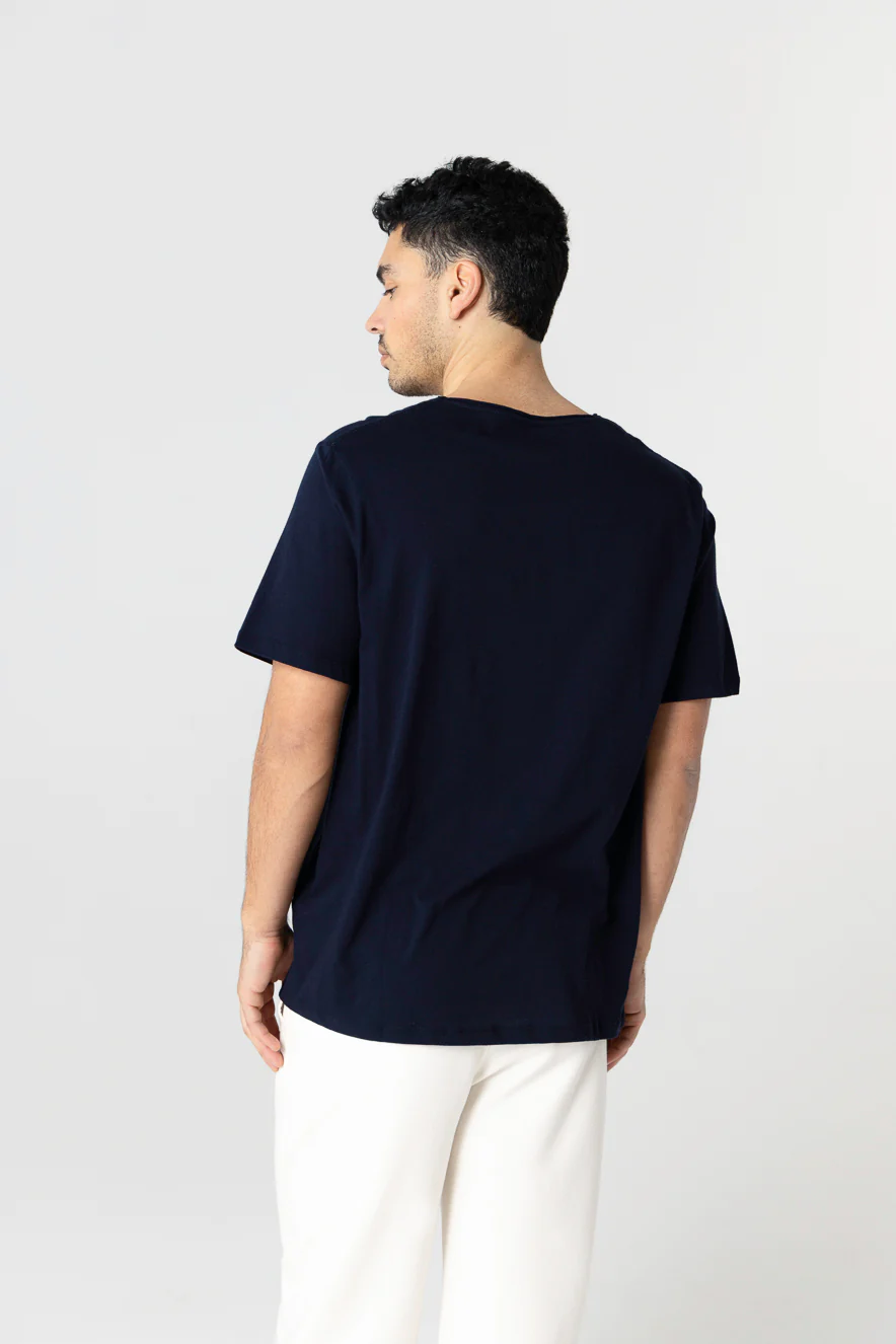 T-shirt Marine Col Rond Manches Courtes en Coton organique - Image 3