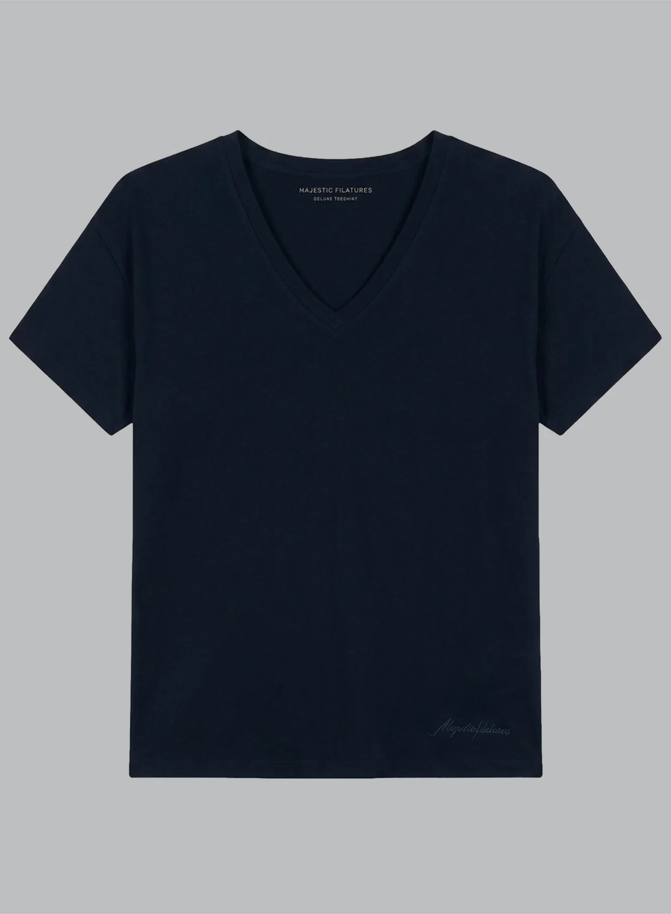 T-shirt Marine Col V Manches Courtes en Coton Organique - Image 6