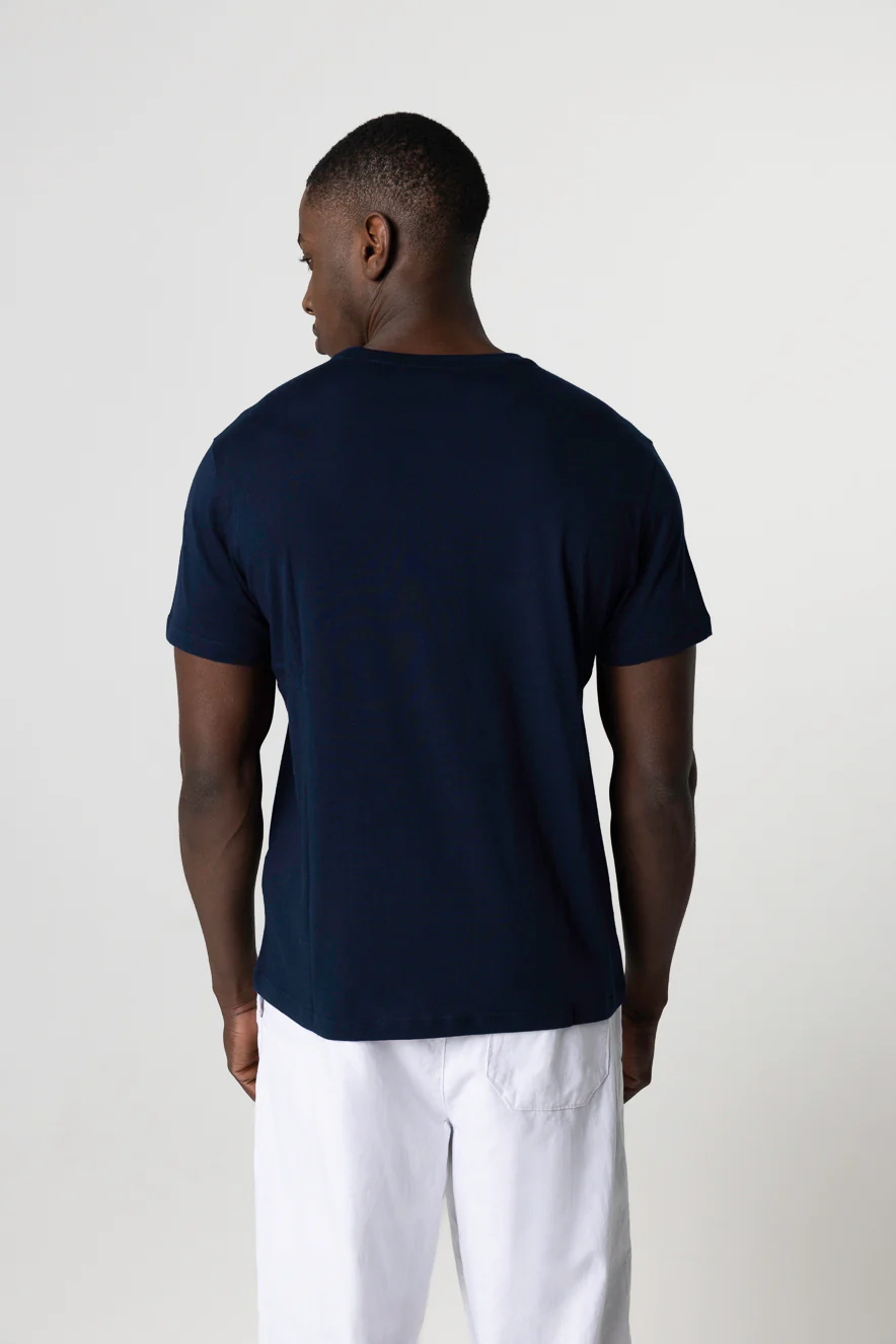 T-shirt Marine Patrice Col Rond Manches Courtes en Coton - Image 3