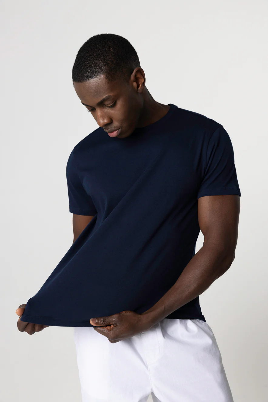 T-shirt Marine Patrice Col Rond Manches Courtes en Coton - Image 4