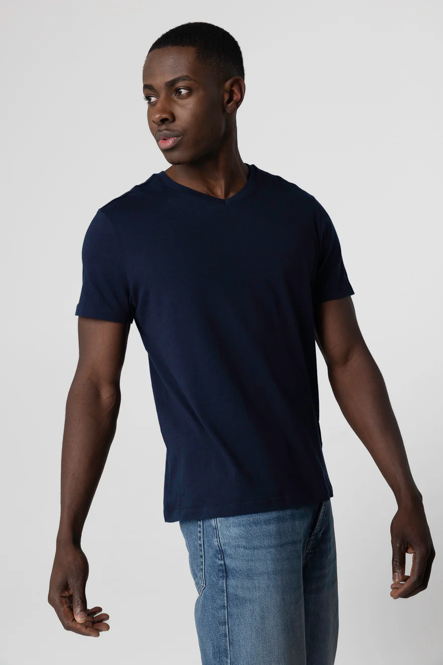 T-shirt Marine Paul Col V Manches Courtes en Coton - Image 3