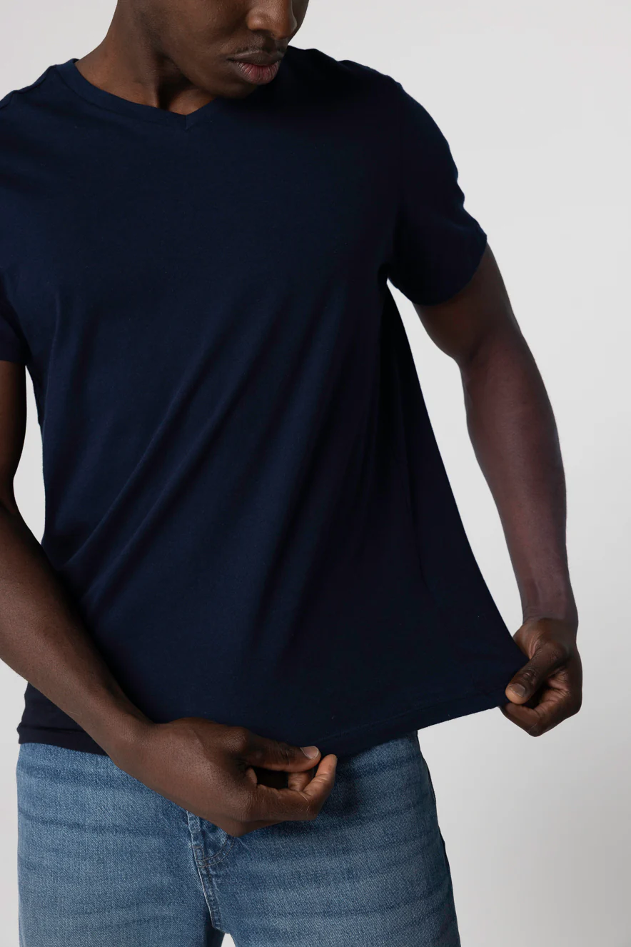 T-shirt Marine Paul Col V Manches Courtes en Coton - Image 4