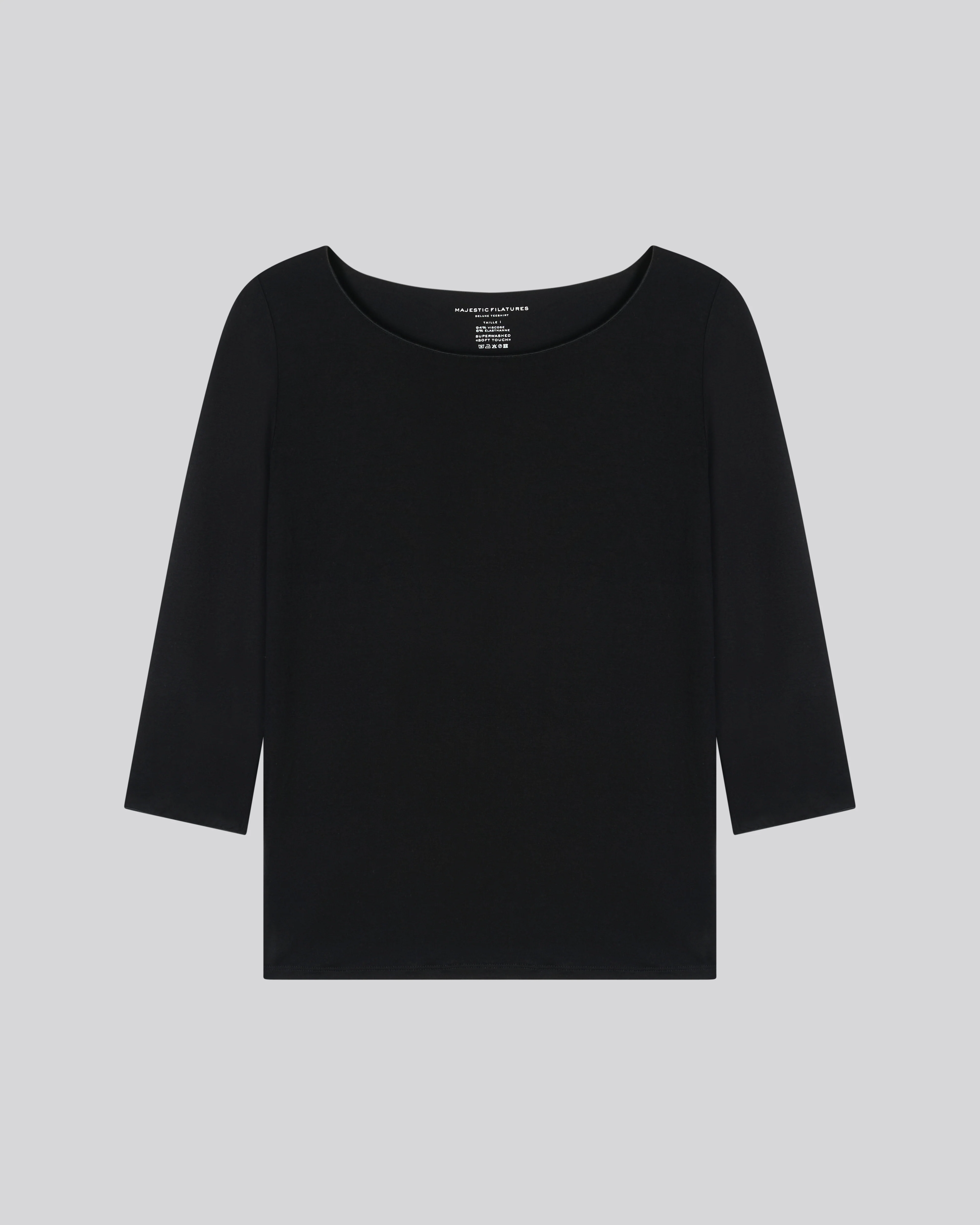 T-shirt Noir Adèle Col Bateau en Viscose / Élasthanne - Image 6