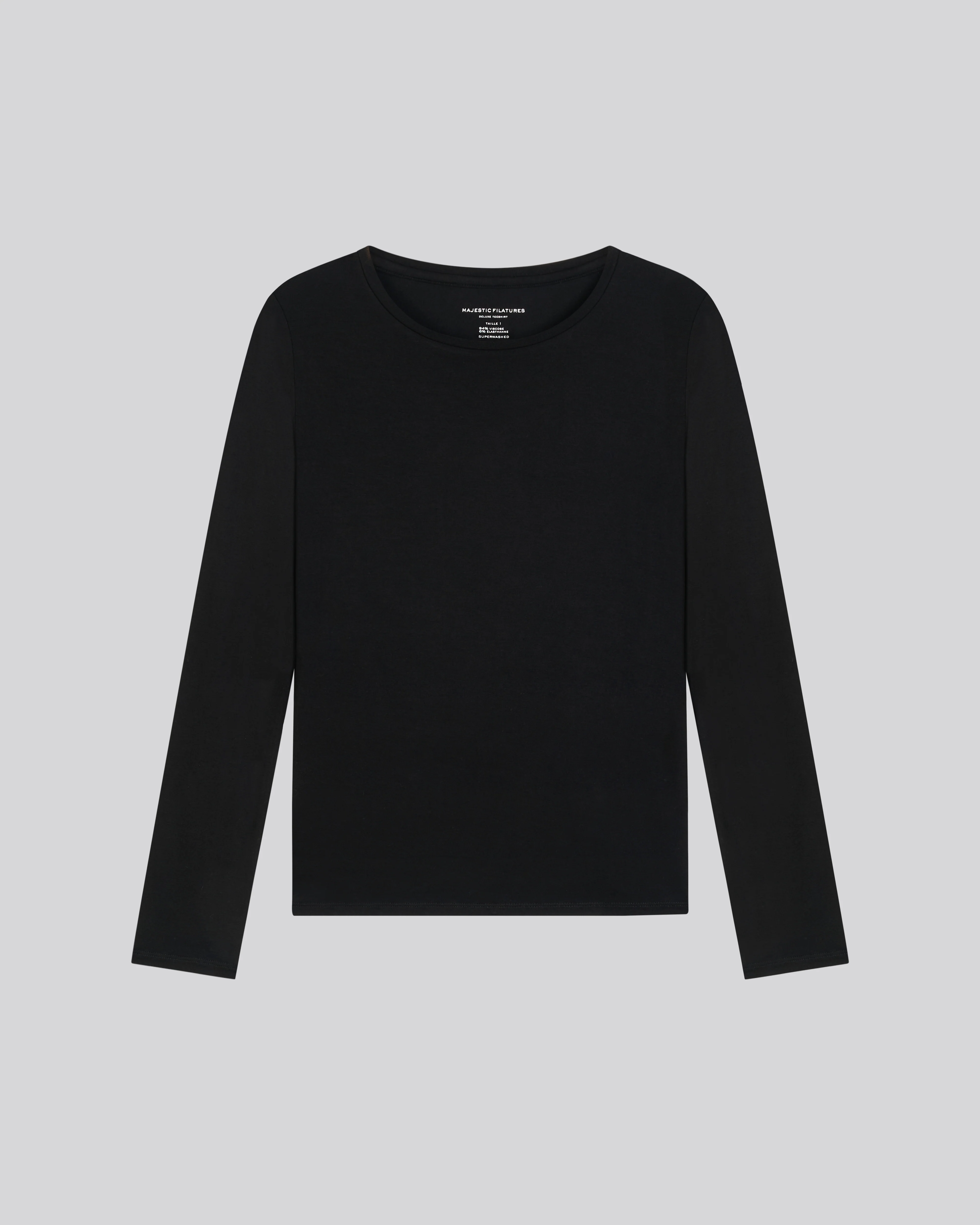 T-shirt Noir Col Rond Manches Longues en Viscose / Élasthanne - Image 5