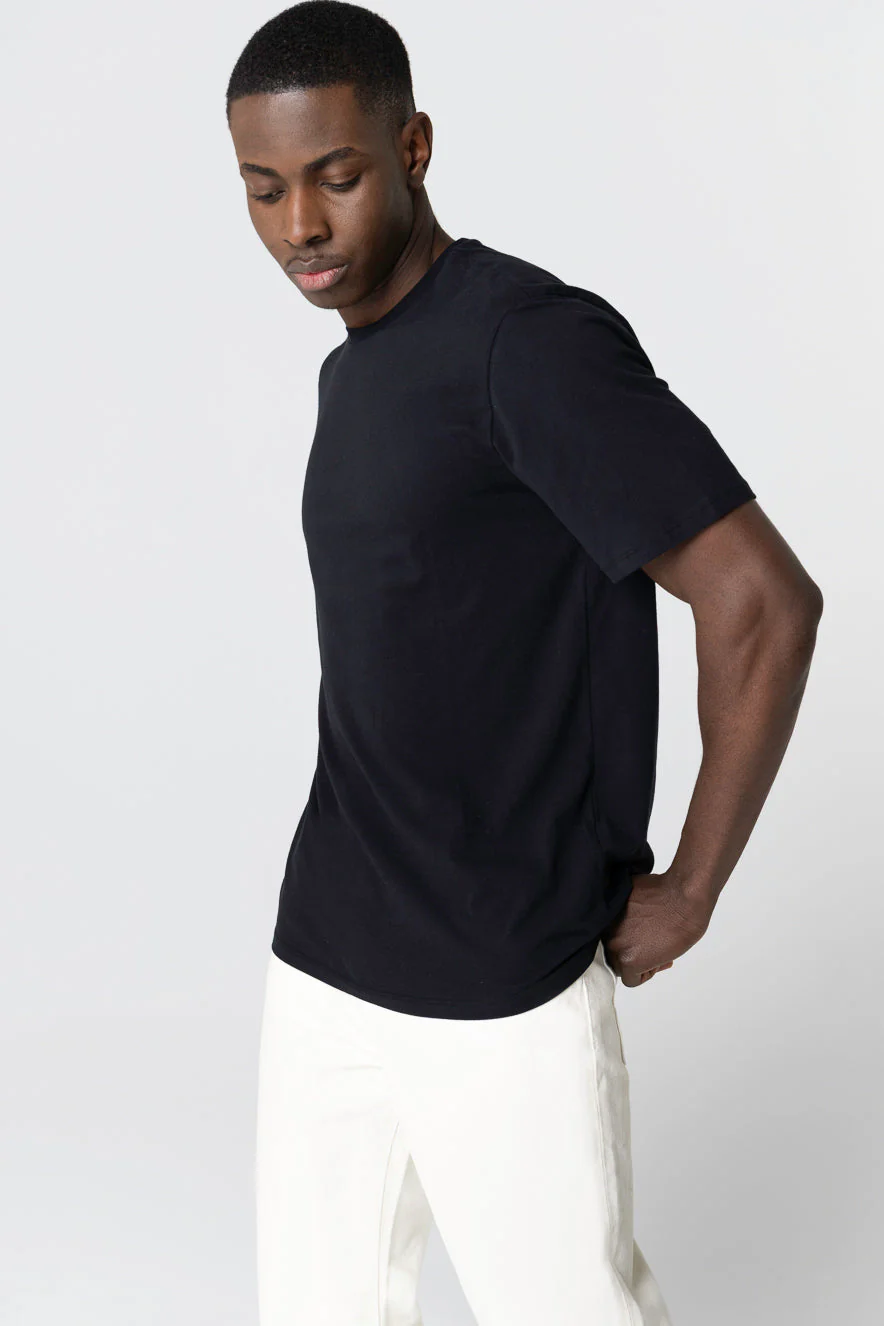 T-shirt Noir Col Rond Manches Courtes en Coton organique / Elasthanne - Image 5