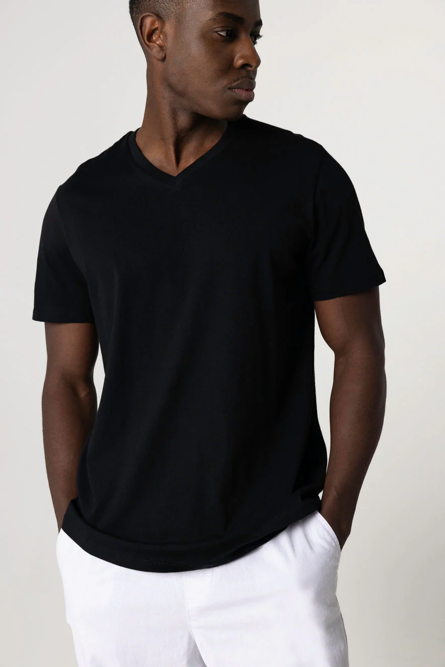 T-shirt Noir Paul Col V Manches Courtes en Coton - Image 5