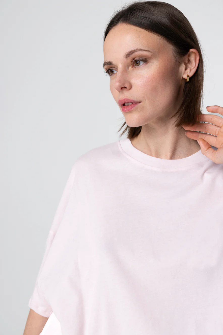 T-shirt Rose Col Rond Manches Courtes en Coton Organique - Image 4