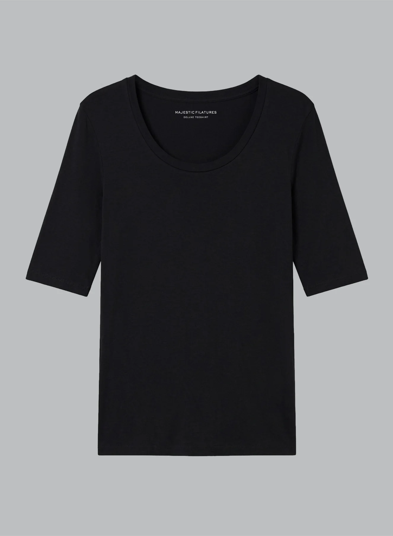 T-shirt Noir Col U Manches Coudes en Viscose / Élasthanne - Image 6