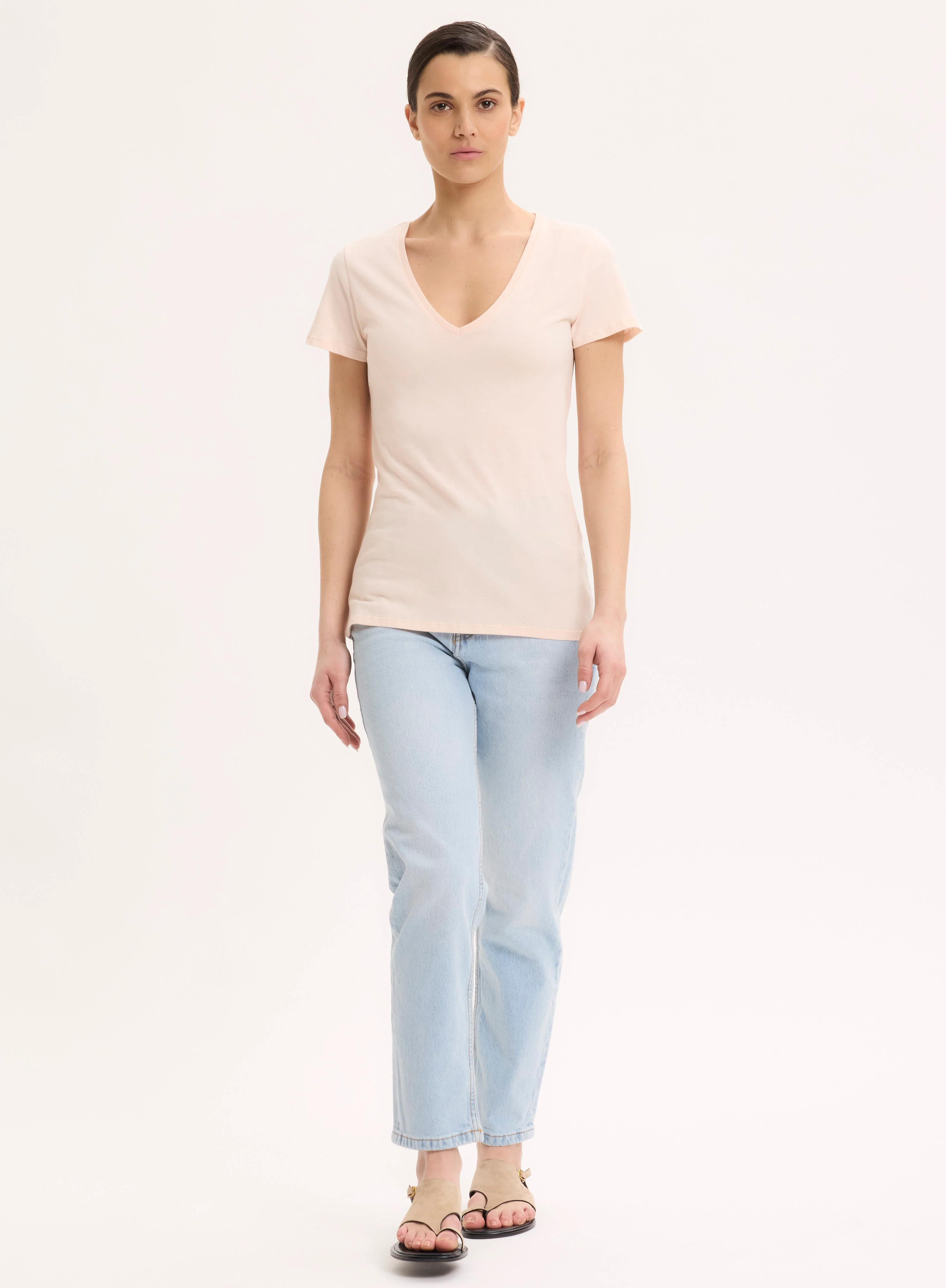 T-shirt Pétale Julia Col V Manches Courtes en Coton Organique - Image 5